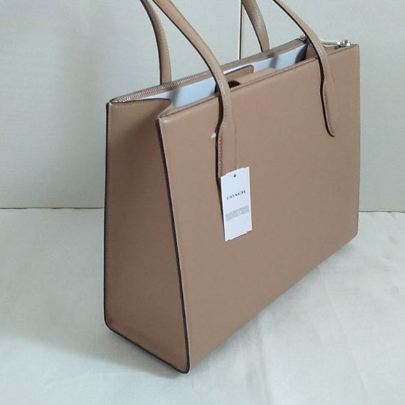 COACH Pebble Leather Tote Bag Taupe - Picture 2 of 12